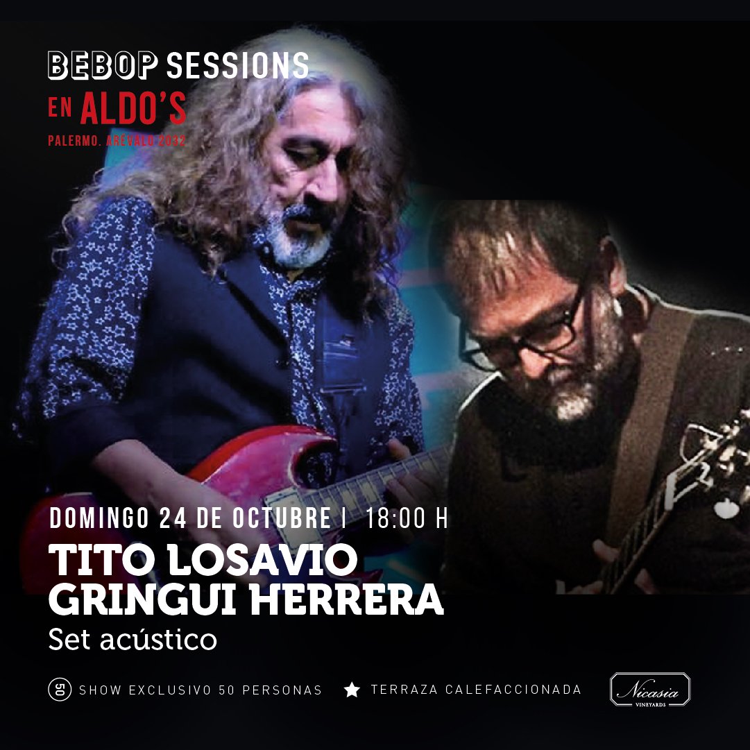 bebopclub's tweet photo. Hoy! Dos de los mejores guitarristas y compositores del #RockNacional en un set acústico único.
#BebopSessions en @aldosvinoteca
Reservas WA +5411 2505 5301 https://t.co/h4yJtnrUVF