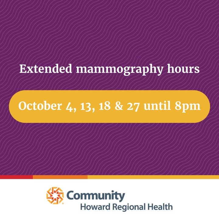 CommunityHoward's tweet photo. We know your days are busy. Take advantage of extended hours at Community’s Women’s Center in Kokomo and schedule your annual mammography screening. https://t.co/PnTYfwookS