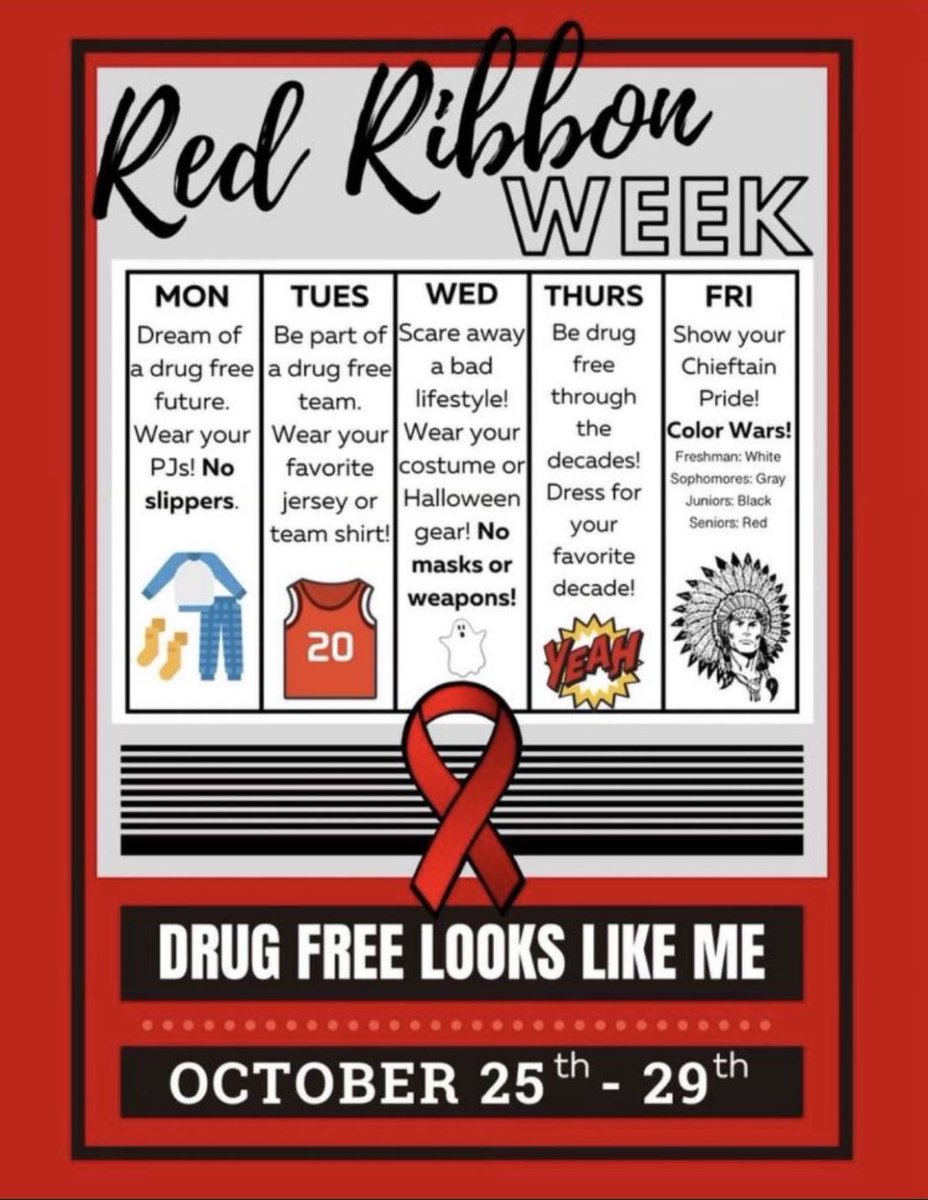 BHSJockBlock's tweet photo. Don’t forget to dress up for Red Ribbon Week sponsored by the Bellefontaine DARE Club! https://t.co/3Q3jEUjLFN