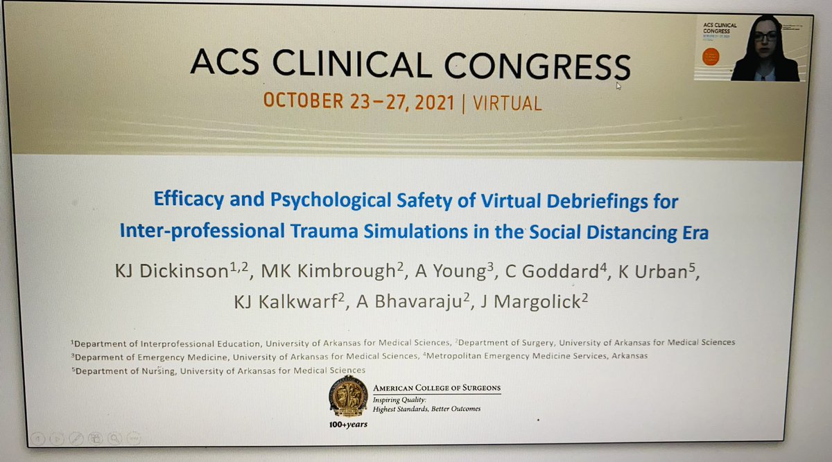 K_DickinsonMD's tweet image. Great education session this morning Surg Ed IV #ACSCC2021 #ACSCC21 

Appreciate opportunity to share our work on #virtual #simulation 

Content packed with transition to virtual platform &amp;amp; lessons learnt - essential as we move forward #surged 

@AmCollSurgeons @prajdev @OAlabiMD