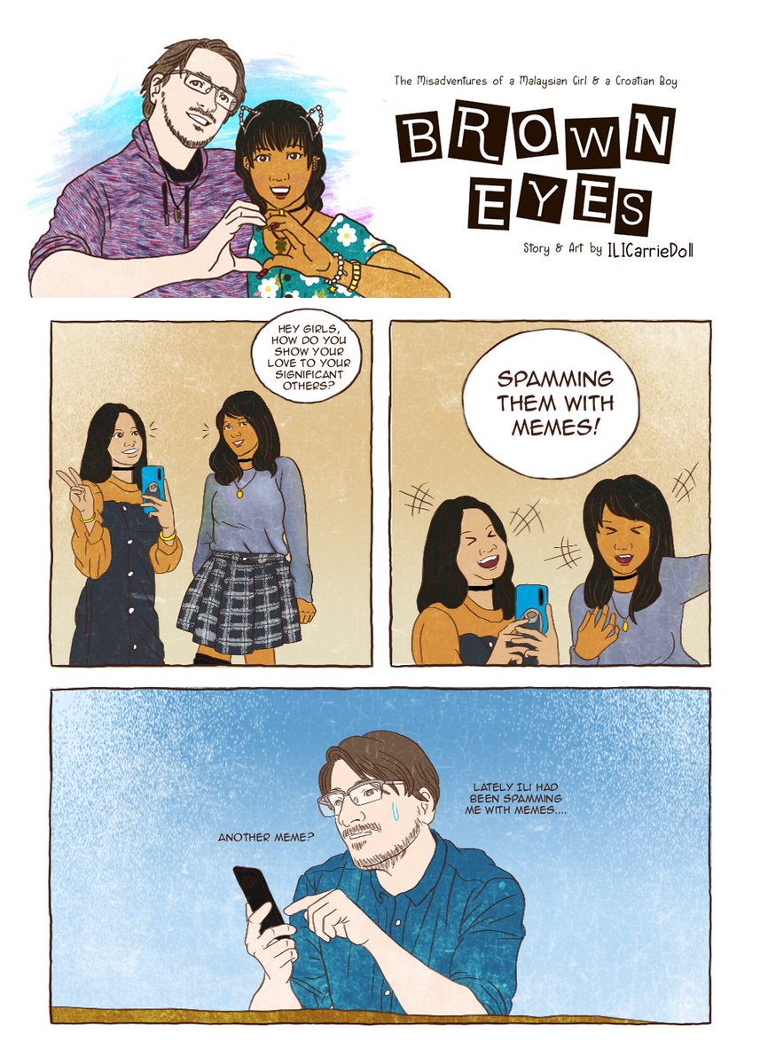 ILICarrieDoll's tweet photo. Not long ago @zaininazaini and I admit we spam our love ones with memes 😂
#comic #webcomic #datingacroatian #browneyes #browneyescomic #meme #memelove #memelover #memelovers #memespam #memespammer #spammeme #spammemes #spammers https://t.co/4cJ9ozIR7z