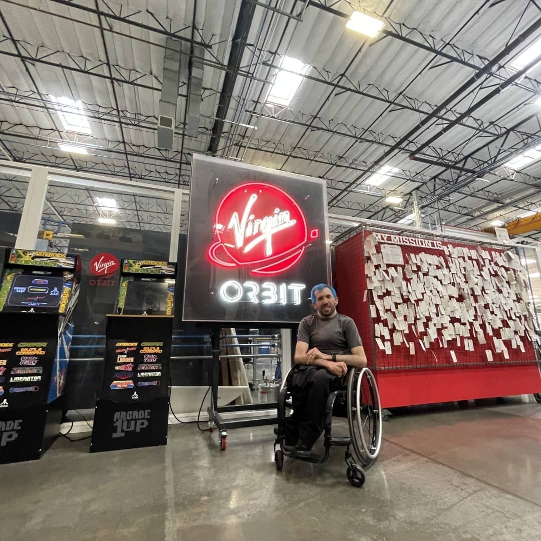 Eric_Ingram's tweet photo. .@VirginOrbit was another great partner, including a fantastic tour by @Pomerantz (&amp; one of the people w/ us on the @gozerog flight too). A lot of cool stuff being built there.

@astroaccess #makespaceaccessible #makespaceforeverybody #astroaccess #missionastroaccess https://t.co/gLvLlpmLmV