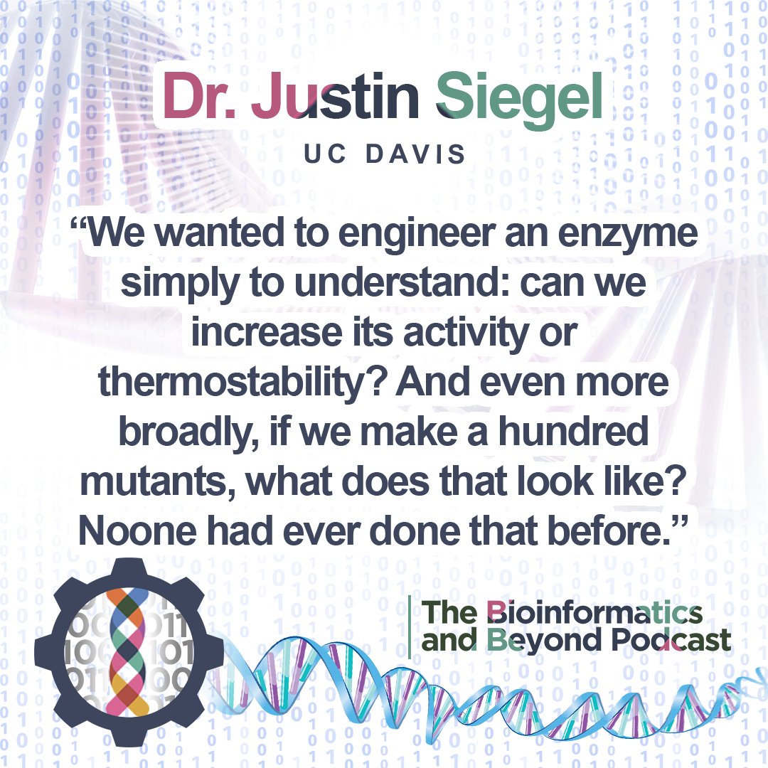 BioInfoPod's tweet photo. In this week's ep, @siegel_justin explains his motivation to engineer enzymes to perform functions that help humanity. We learn about his recent study which massively scaled up mutant enzyme design, allowing the application of ML. Find it now, or visit https://t.co/QZvKMX0qaw https://t.co/1lO6Gp6f7W