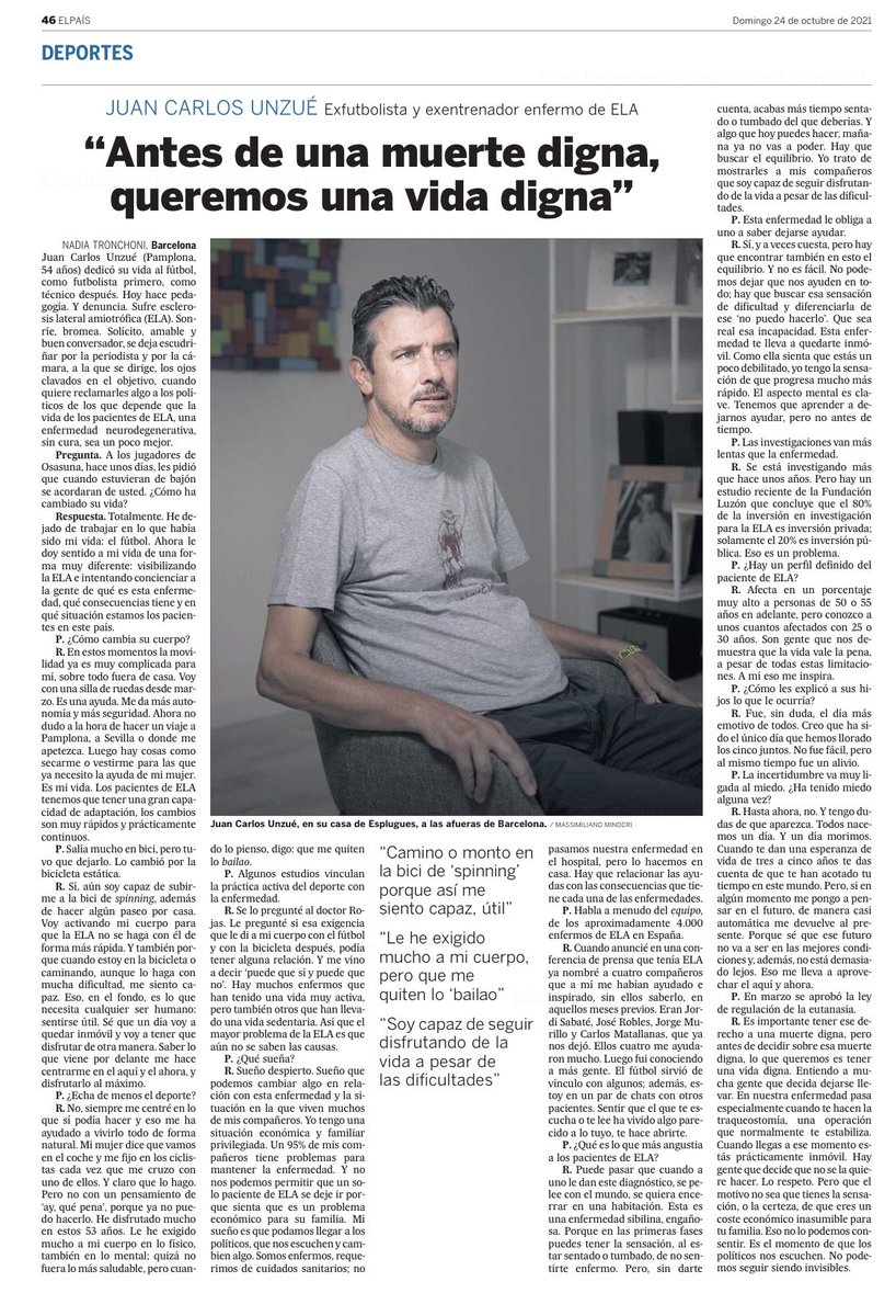 Unzué: “Antes de una muerte digna, queremos una vida digna”

‼️No puede ser que la inversión pública para luchar contra la ELA sea solo de un 20%, frente al 80% privada.

Gracias a Juan Carlos Unzue y <a href="/pons_sabate/">Jordi Sabaté Pons</a> por defender la vida!!