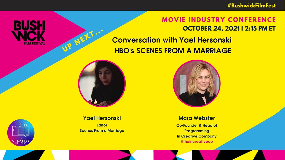 We have the wonderful #Editor #YaelHersonski of <a href="/HBO/">HBO</a>'s #ScenesFromAMarriage in the house from Tel Aviv moderated by the talented <a href="/Mara_Webster/">Mara Webster 🇬🇧🇺🇸</a> from <a href="/theincreativeco/">In Creative Company</a>. Join us now: bit.ly/2WNYqc5

#BushwickFilmFest