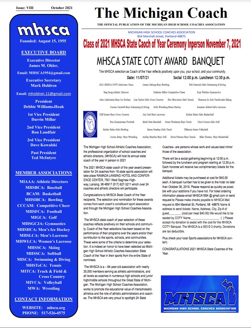 The October issue of the MHSCA "The Michigan Coach" is now available.

issuu.com/mhsca/docs/oct…

<a href="/MHSAA/">MHSAA</a> <a href="/MiscaSwim/">MISCA</a> <a href="/MiHSSCA/">MHSSCA</a>
<a href="/michiganhsfca/">MHSFCA</a> <a href="/michgrappler/">Michigan Grappler</a> <a href="/MWAcoaches/">MWA 🤼‍♂️</a>
<a href="/MITCATFXC/">MITCA</a> <a href="/MIGCAHSGOLF/">MIGCA</a> <a href="/MIVCAvolleyball/">MIVCA Volleyball</a>
<a href="/MIAAAADs/">MIAAA</a> <a href="/BCAMCoaches/">BCAM</a> <a href="/MHSBCA1/">MHSBCA</a>
@CantonHSChiefs <a href="/MichHSHockey/">Mich HS Hockey</a>