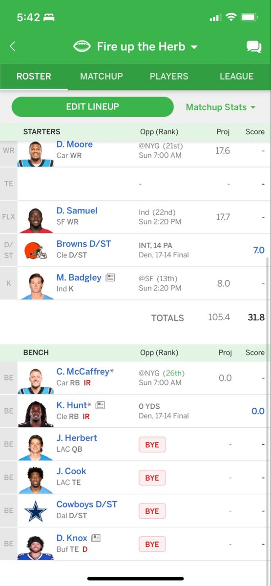 SolazzoSays___'s tweet photo. @MatthewBerryTMR Am I better off leaving TE open and banking a few points with a Kicker or gambling the upside with a FA TE #byemegeddon https://t.co/OsSBgCEDuk