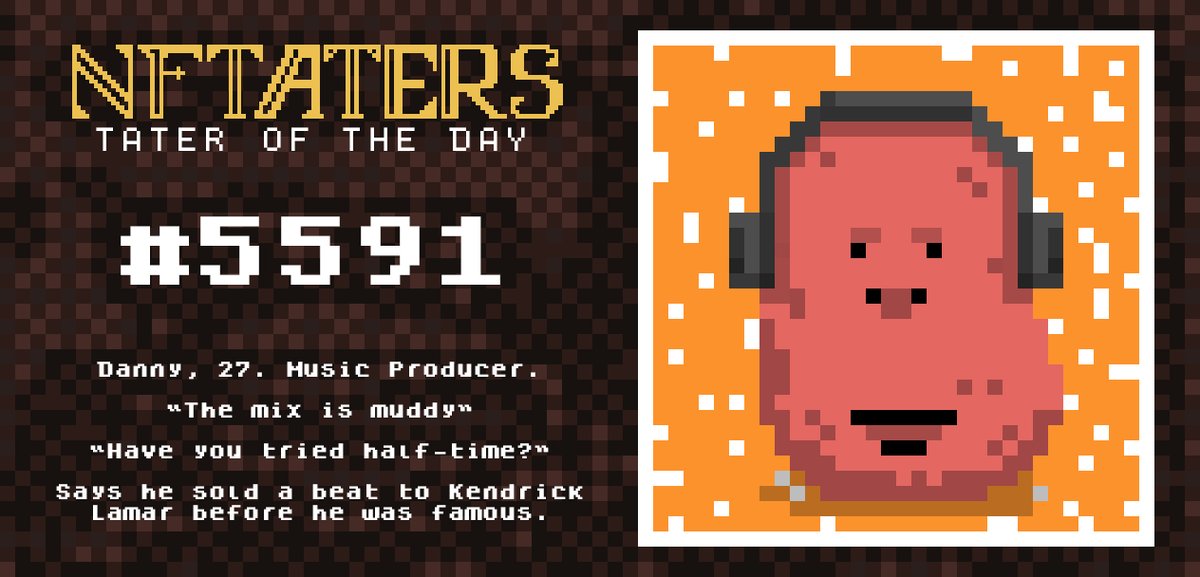 NfTaters's tweet photo. "Listen closely....."

🎉🥔TATER OF THE DAY🥔🎉

Danny takes himself wayyyy too seriously.

JOIN THE DISCORD 👉 https://t.co/n9t9ua8xaW 

#CNFT #CNFTCommunity #CNFTs #CNFTCollector https://t.co/ofkDTFKNAu