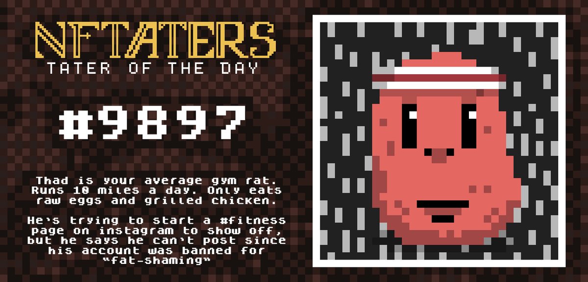 NfTaters's tweet photo. GAINS, GAINS, GAINS 💪💪💪

🥔🥔TATER OF THE DAY🥔🥔

https://t.co/r1LSE5x3u7

#CNFTs #CNFTCommunity https://t.co/z71mRjANaR