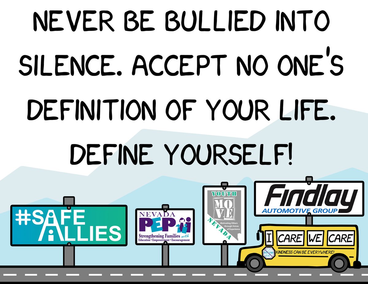 NEVER BE BULLIED INTO
SILENCE. ACCEPT NO ONE'S
DEFINITION OF YOUR LIFE
DEFINE YOURSELF!

#ICareWeCare Kindness Can Be Everywhere!
National #BullyingPrevention Month

Enter for a Chance to WIN 4 #Disneyland tickets https://t.co/4HUYw9mms6

#Nevada #Vegas #Reno #WashoeCounty #Share https://t.co/B64lydFoxv
