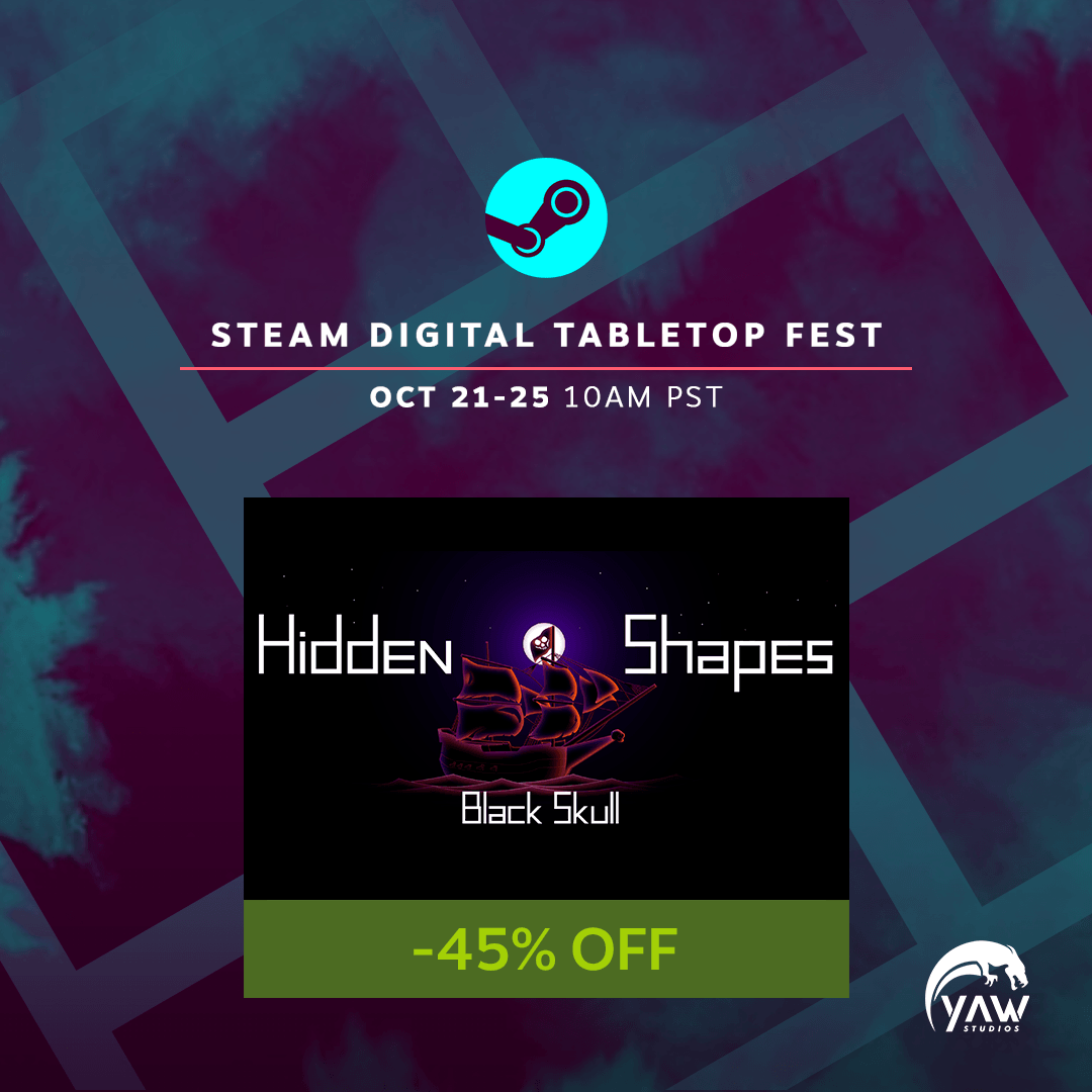YawStudios's tweet photo. Steam Digital Tabletop Fest is ON!!! 👾👾

Hidden Shapes - Black Skull!

Oct 21 - 25
.
.
.
#steam #tabletop #tabletopfest #yaw #yawgames #indie #indiegame https://t.co/8n6suNPKzq