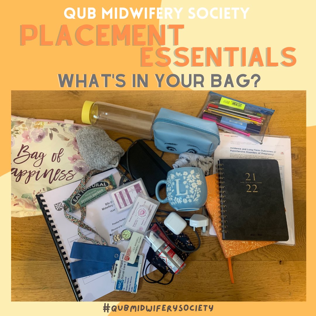 QUBMidwiferySoc's tweet photo. ⭐️PLACEMENT ESSENTIALS⭐️
Rachael and Lily share with us what their #placementessentials are…
What’s in your Placement Bag?
#qubmidwiferysociety #midwiferysociety #rcmsmf https://t.co/mnO3K2jClD