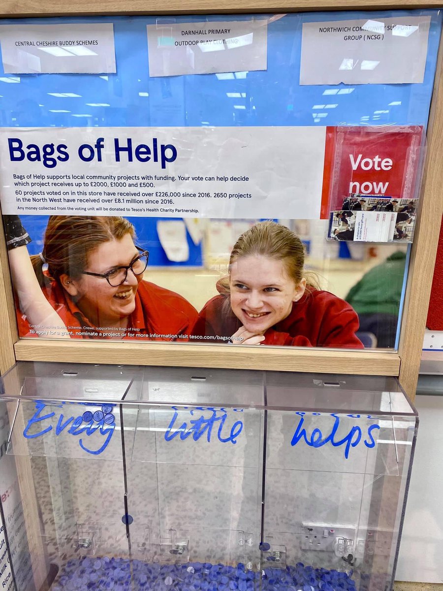 RotaryNorthwich's tweet photo. The Northwich Community Support Group is Currently looking for funding from Tesco’s blue coin appeal. There are 3 great causes in the Northwich store but if you shop there they would be really grateful if you could support them by popping a blue coin or two in their box. https://t.co/Y0kOMSNUFJ
