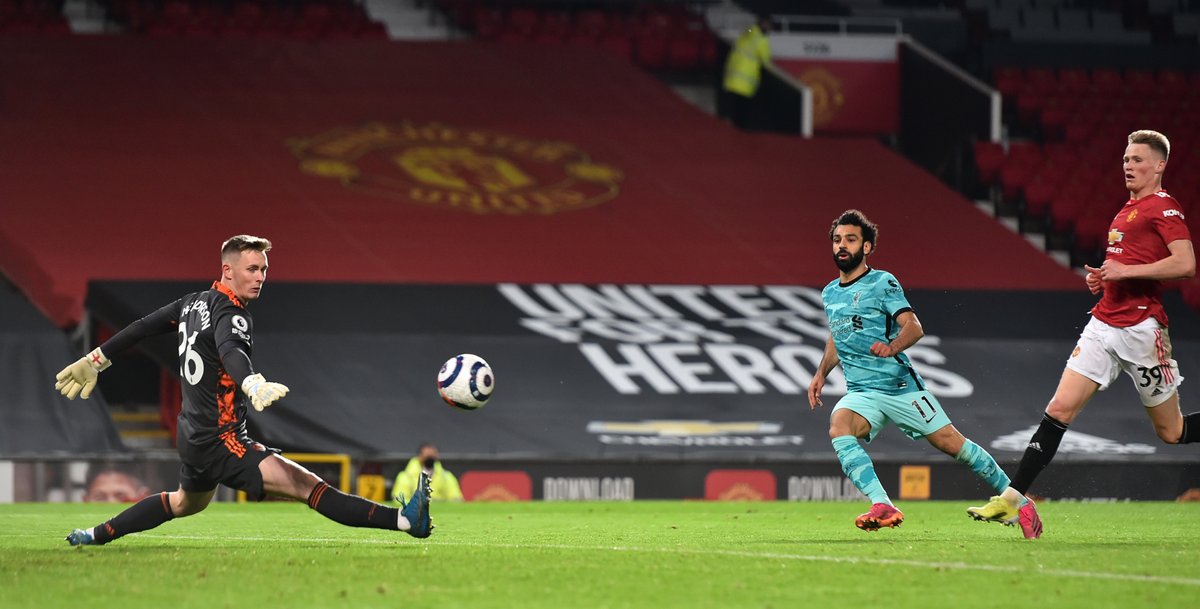 Squawka's tweet photo. Mohamed Salah is the first Liverpool player in history to score against Man Utd in three consecutive games at Old Trafford.

The Egyptian King has a new kingdom. 👑 https://t.co/Apvq1tKO58