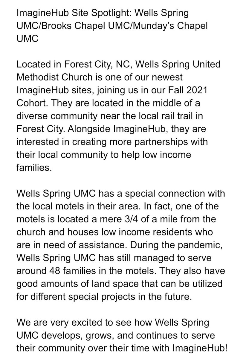 ImaginehubU's tweet photo. ImagineHub Site Spotlight: Wells Spring UMC/Brooks Chapel UMC/Munday’s Chapel UMC 

We are very excited to see how Wells Spring UMC develops, grows, and continues to serve their community over their time with ImagineHub! https://t.co/LbMZzkWnQw
