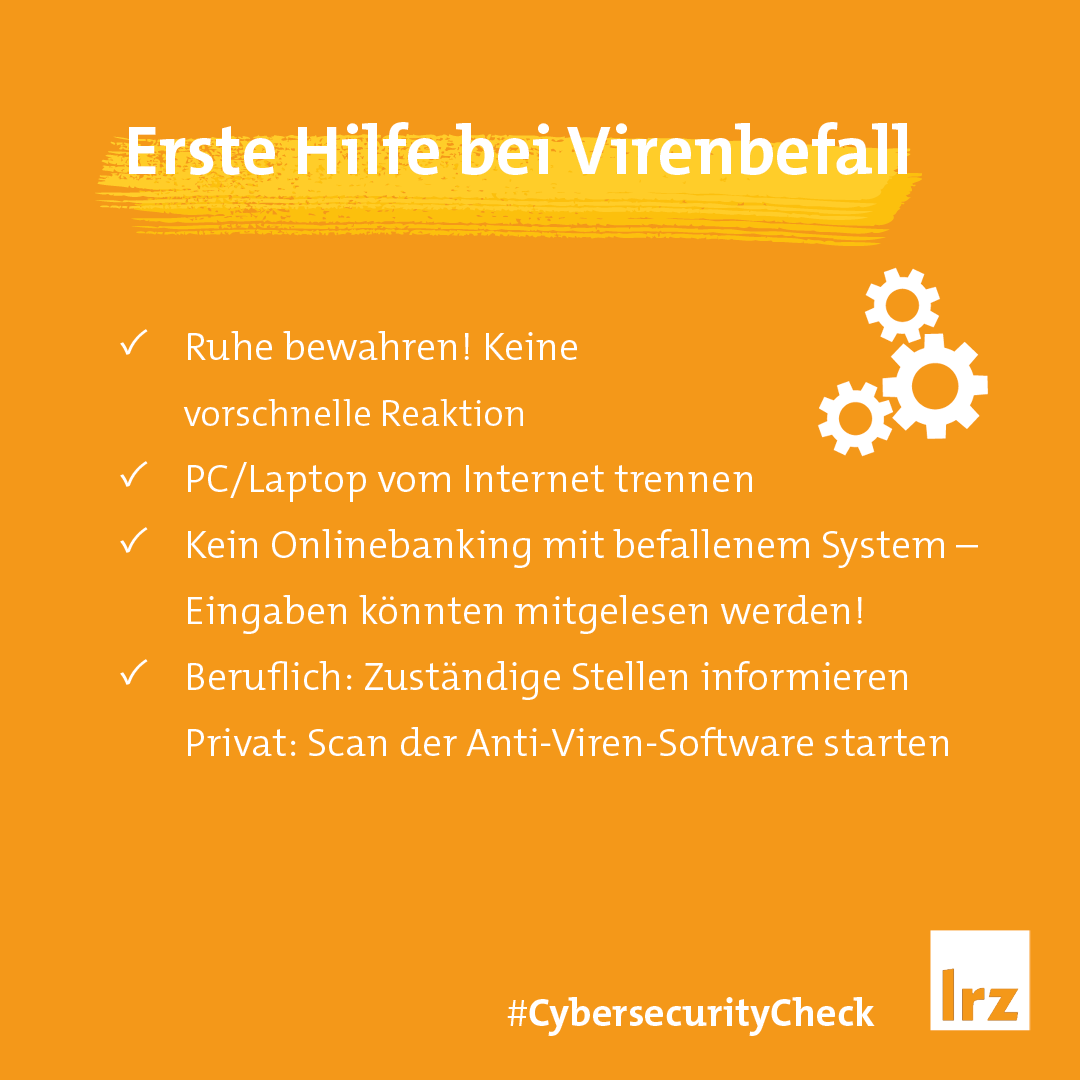 LRZ_DE's tweet photo. Virus auf dem Rechner? Keine Panik! Wir haben hier ein paar einfache Tipps für den Ernstfall. #CyberSecMonth #ECSM #Cybersecurity #CybersecurityCheck https://t.co/6BLlx3R0LD