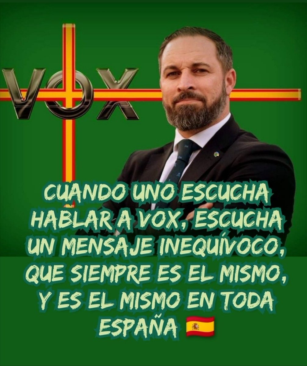 carlixmon's tweet image. #Viva21 Abascal
💚Vox es hoy el mayor defensor del Estado d dcho y las leyes constinales
☢️El PP solo es el relevo. Nosotros somos la alternativa
💀(El Ejecutivo d Sánchez) es el Gobierno d la ruina y las tumbas
🏆Las victorias judiciales dan impulso político a Vox
#PrimeroVox
