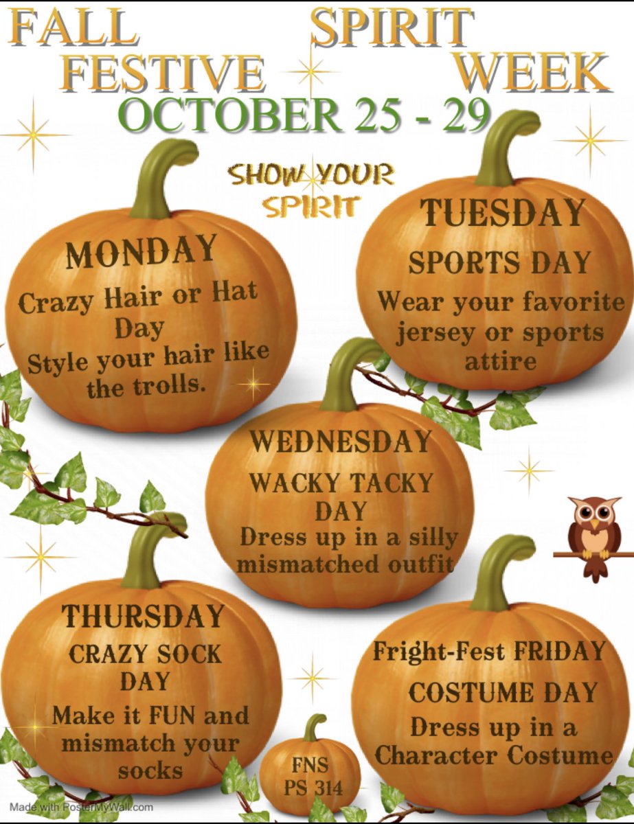 FNS314's tweet photo. Spirit Week October 25-29, 2021 https://t.co/fy25i4Vhg8