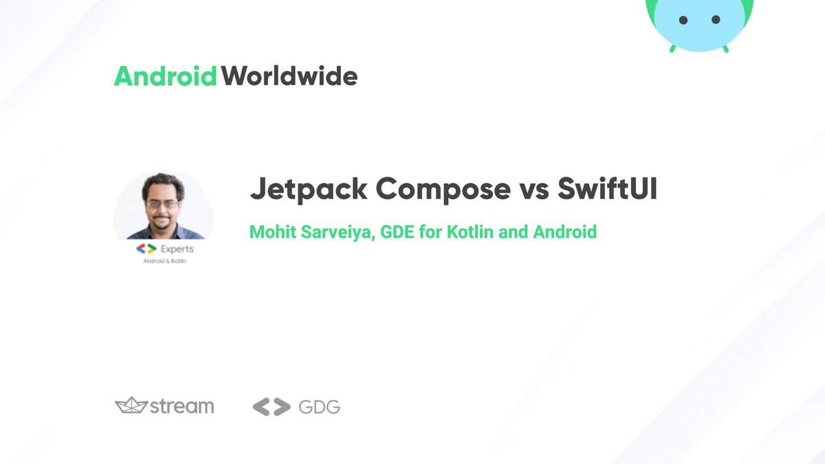 𝗔𝗻𝗱𝗿𝗼𝗶𝗱 𝗪𝗼𝗿𝗹𝗱𝘄𝗶𝗱𝗲, 𝗢𝗰𝘁𝗼𝗯𝗲𝗿 𝟮𝟲𝘁𝗵

<a href="/heyitsmohit/">Mohit</a> is such a familiar face at our events, we felt this tweet wasn't needed! This time, Mohit is taking it up a notch, talking about Jetpack Compose vs SwiftUI

Register now: ow.ly/XxAo50Guj7M

#Androiddev