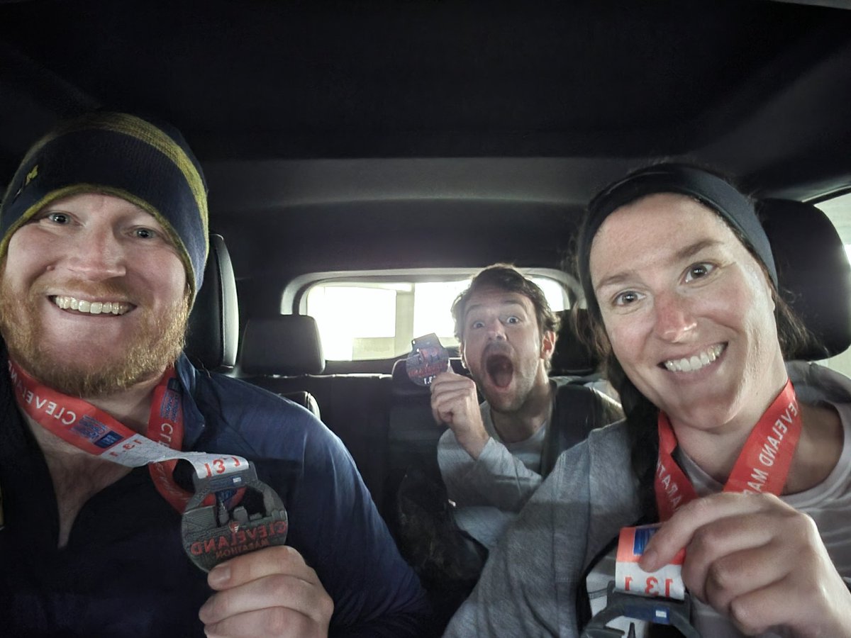 Steve_Knab's tweet photo. We did it @CaitNow @RyanNowlin @bnowlin What started as joining Caitlin on her long runs turned into the longest of all! #ClevelandHalf #LearningToRunAgain #HugeRunner https://t.co/4WXiWVrEq7