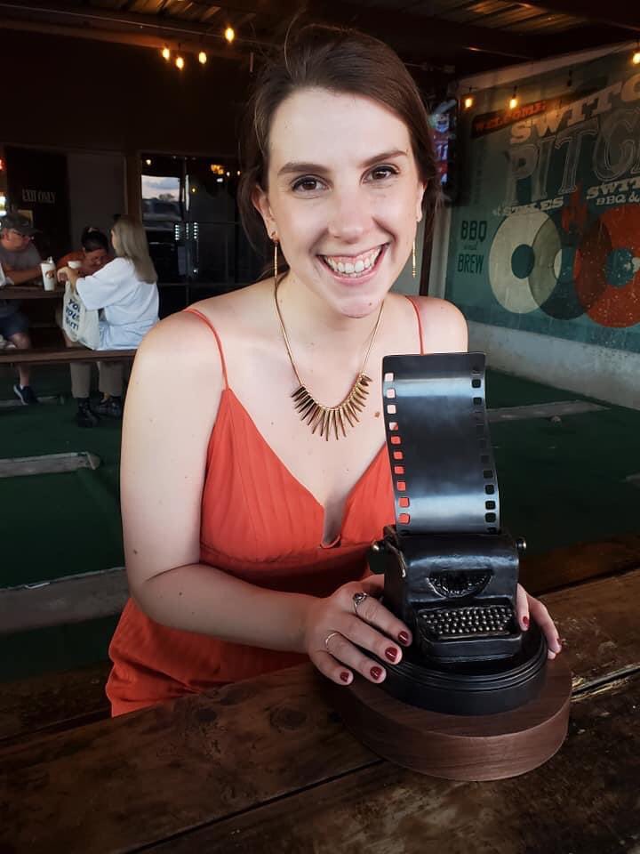 jimmycthatsme's tweet photo. Anna Baumgarten just won Best Narrative Feature at the Austin Film Festival! She turned her short into a feature script, shot it in her hometown, and now it’s playing on the world stage. Say congrats to Short to Feature Lab alum @AnnaBellaBaum! Go make your movie! https://t.co/3DSGUPEy9L
