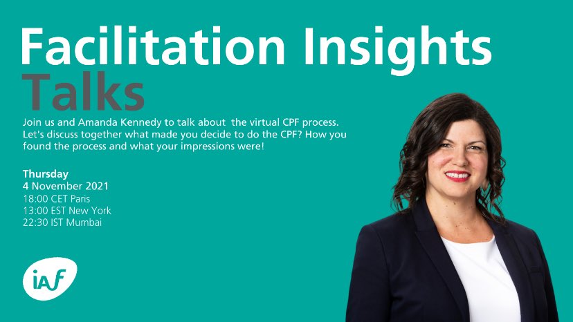 Join us and Amanda Kennedy for our November session to talk about the virtual CPF process. Let's discuss together what made you decide to do the CPF? How you found the process and what your impressions were! Register now: iaf-world.org/site/events/ia… #facilitation