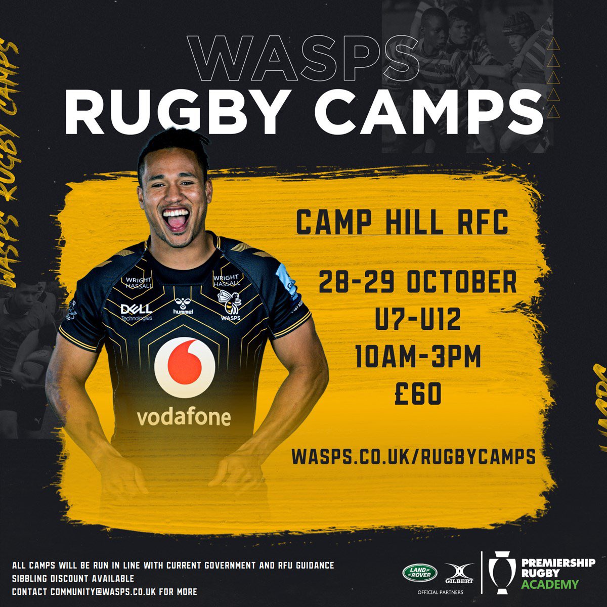WaspsCommunity's tweet photo. 🚨 Half-term tomorrow and still spaces available @WaspsRugby Camps!

Bookings close 9pm:
📍 @EarlsdonRfc
📆 25-26 Oct
Bookings close 9pm Weds:
📍 @CampHillRugby 
📆 28-29 Oct

📲 To book - head to https://t.co/qjRhPcSojR 
Join us and learn to play the #WaspsWay #WaspsAlways 🐝 https://t.co/pMIW2wLrTd
