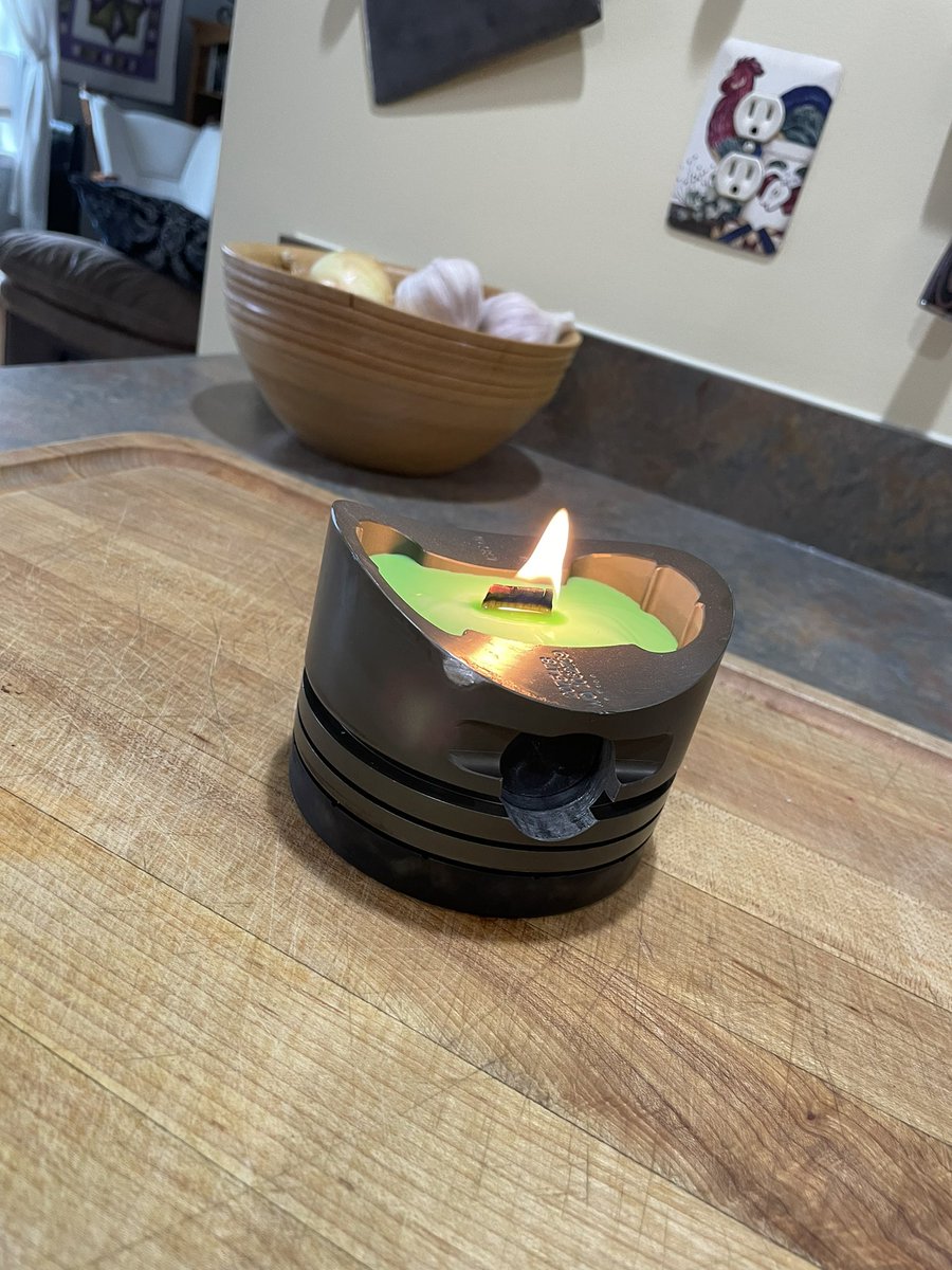KevinB300's tweet photo. Finally burning one of my Funny Car Piston candles from TA Candles. Thank You @TommyJohnson_Jr  and Amy. https://t.co/0xdgqhBqfh
