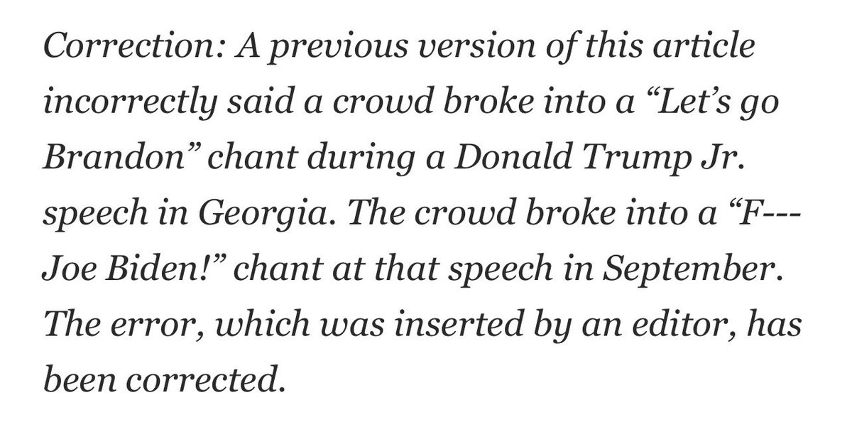 DonaldJTrumpJr's tweet photo. This is the greatest correction in the history of journalism! 

Thanks @washingtonpost https://t.co/TlUrcRDc52