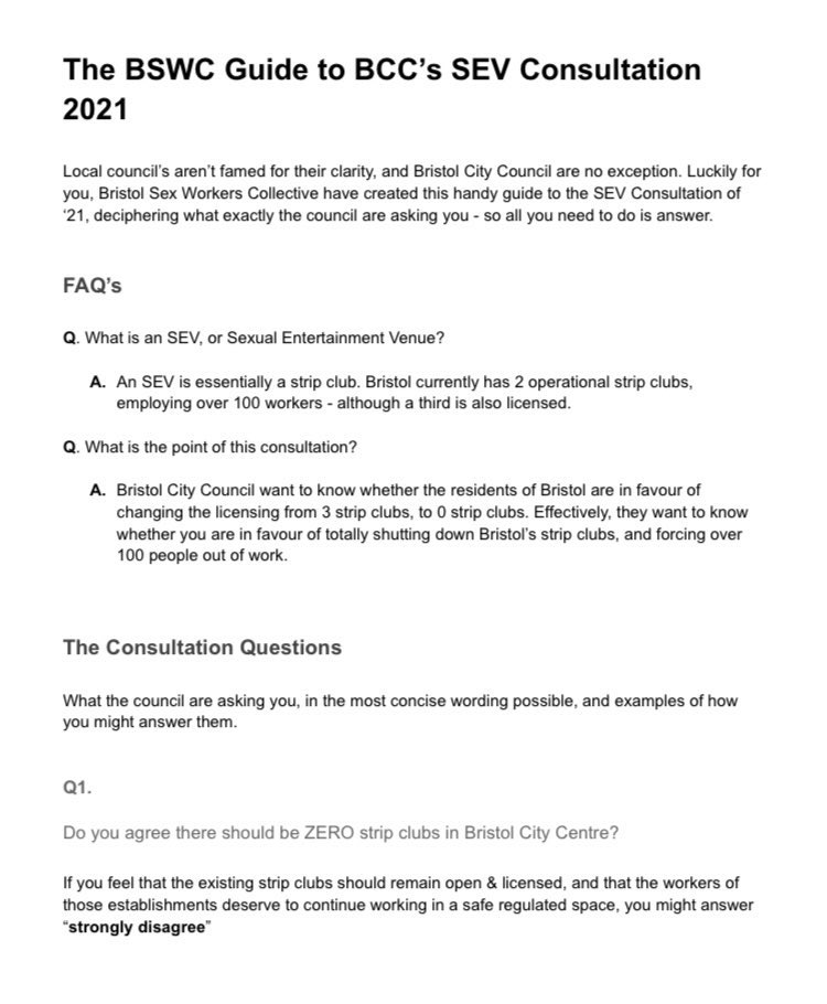 BristolSWC's tweet photo. Struggling with something to fill the time on a grey Sunday afternoon? 

Why not take 5mins to fill out the SEV consultation &amp; help your local strippers save our workplaces.

You can fill out the consultation here: https://t.co/sHVBGdF38T

Using our guidance linked/ss’d below https://t.co/p568PNSRZ6