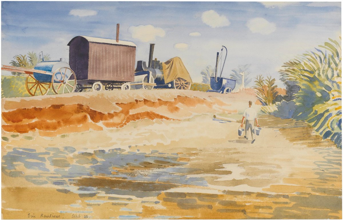Ravilious1942's tweet photo. Drought, Eric Ravilious, 1933. It dates from his time at Great Bardfield in #Essex. The original artwork was sold at auction in 2019 and is now believed to be in a private collection. https://t.co/JaRBNUgfDr