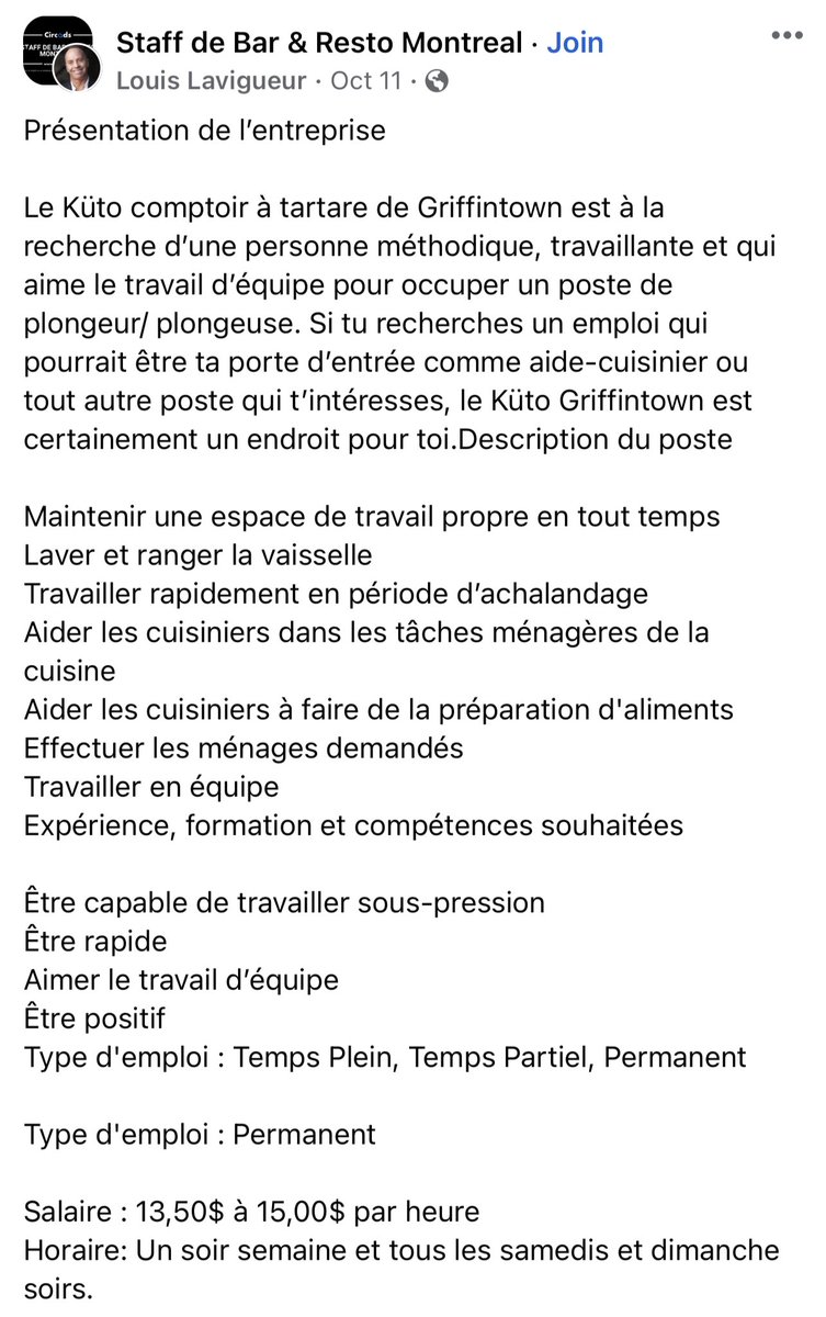 BeddyRomin's tweet photo. Un plongeur plongeuse à 13.50$ de l’heure! Mais c’est terriblement sous-payé pour l’importance de ce travail! #tirez-moidesroches https://t.co/z8Up6COS7w