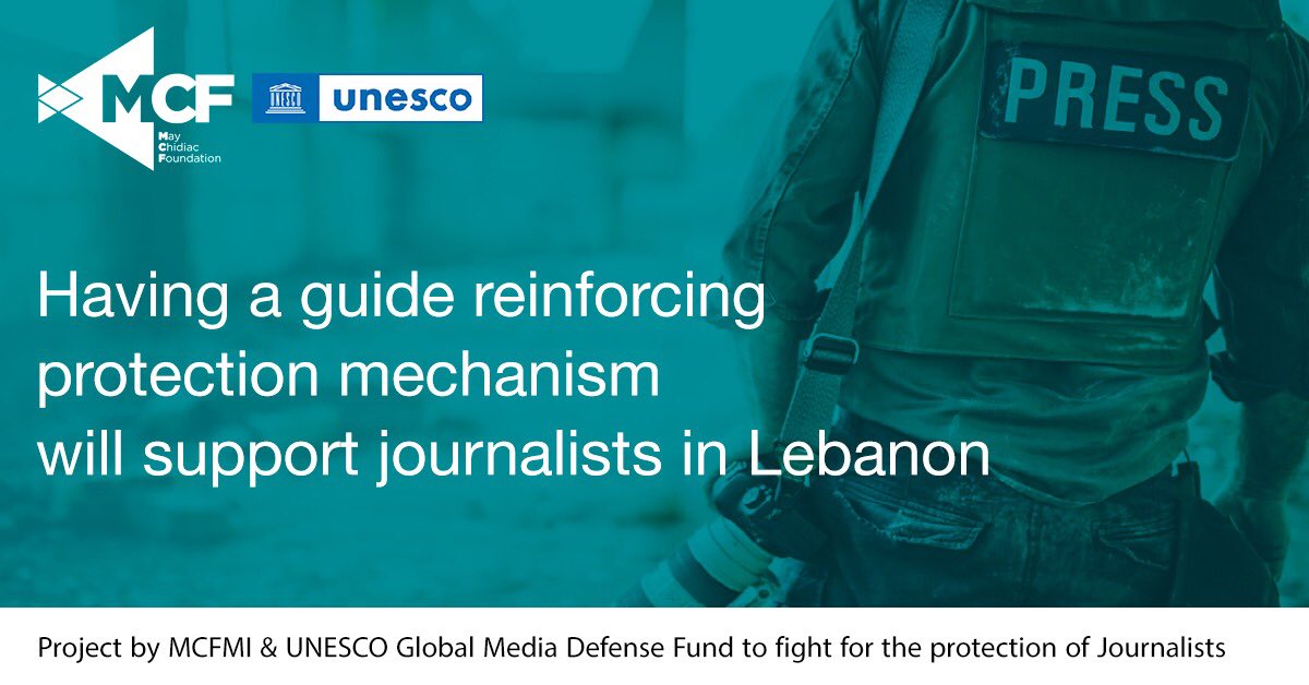 MCFMI's tweet photo. Reinforcing the protection mechanism of #journalists and activists in #Lebanon is one of the UNESCO Global Media Defense Fund and May Chidiac Foundation - Media Institute goals.
@unesco #GMFD https://t.co/69GmXpwfEw
