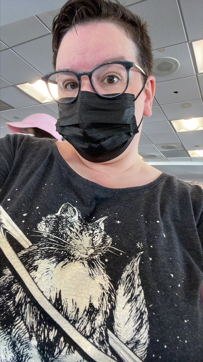 SWFPodcast's tweet photo. Texas-bound. Wish me luck. Apparently they don’t think COVID is an issue there. - Amy #worktravel #weirdangle #coolshirt #caturn https://t.co/rJistfTLET