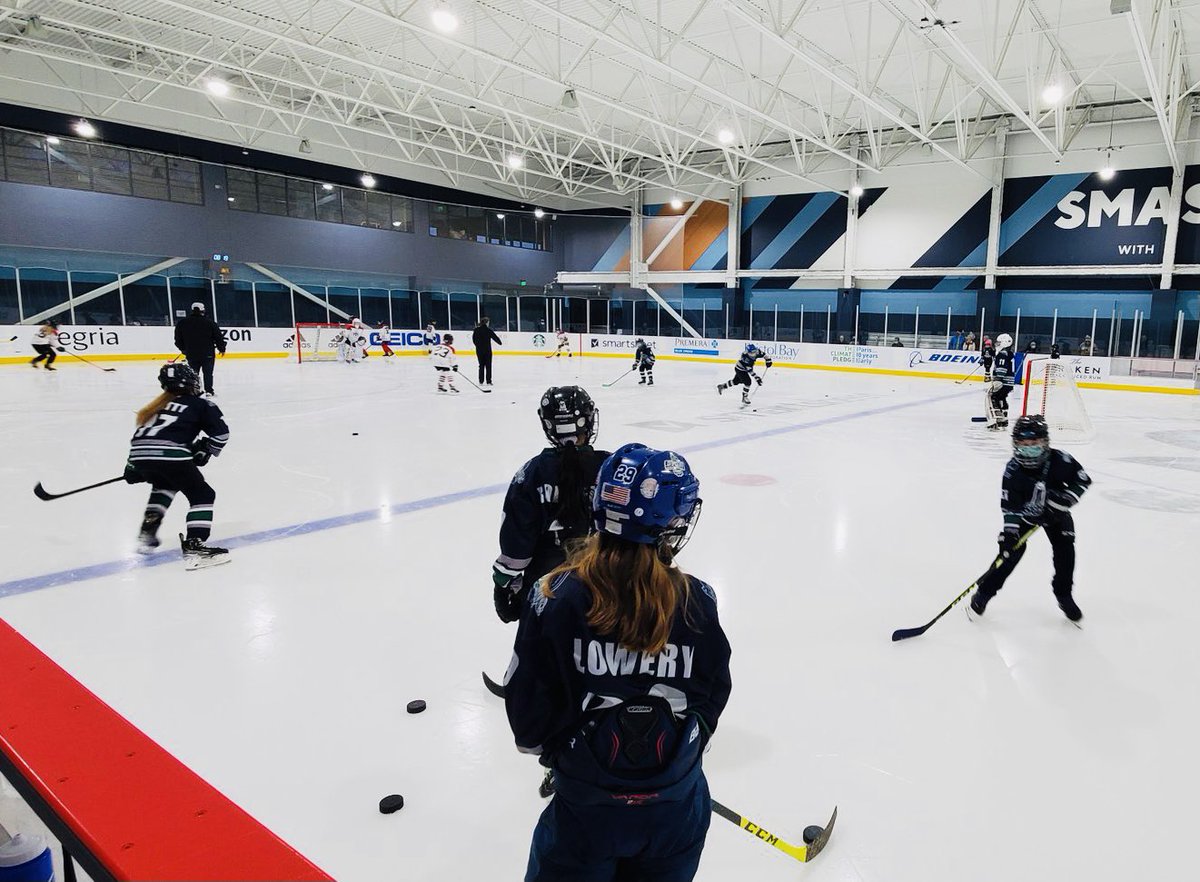 WPHSeattle's tweet photo. Biscuit: An amazing evening last night watching the @SeattleKraken home opener‼️ Up early today to watch & cheer in some girl’s hockey at the @KrakenIceplex! Go @WWFHA! Go @SnoKingHockey! #girlshockey #womensprohockeyseattle #futuredraftpicks https://t.co/W8lN6yacZn