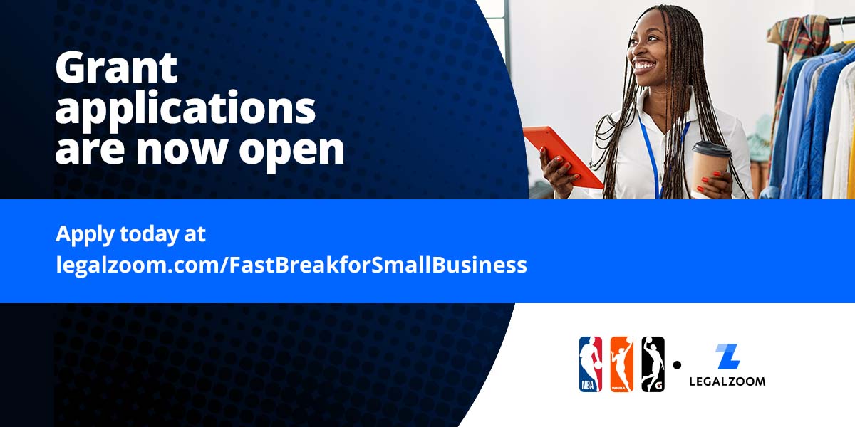 WNBA's tweet image. Women are underrepresented in receiving small business loans. Our new partnership with @LegalZoom is delivering $6 million in grants for small businesses, because everyone deserves access to the resources to thrive. legalzoom.com/fastbreakforsm… #FastBreak4SmallBiz