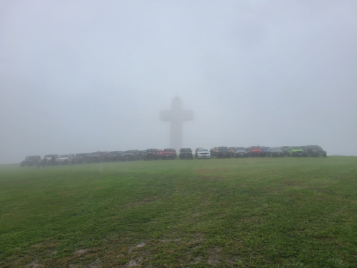 Crazy fog rolled in as we got to the Bald Knob Cross. #jeepsinthemist