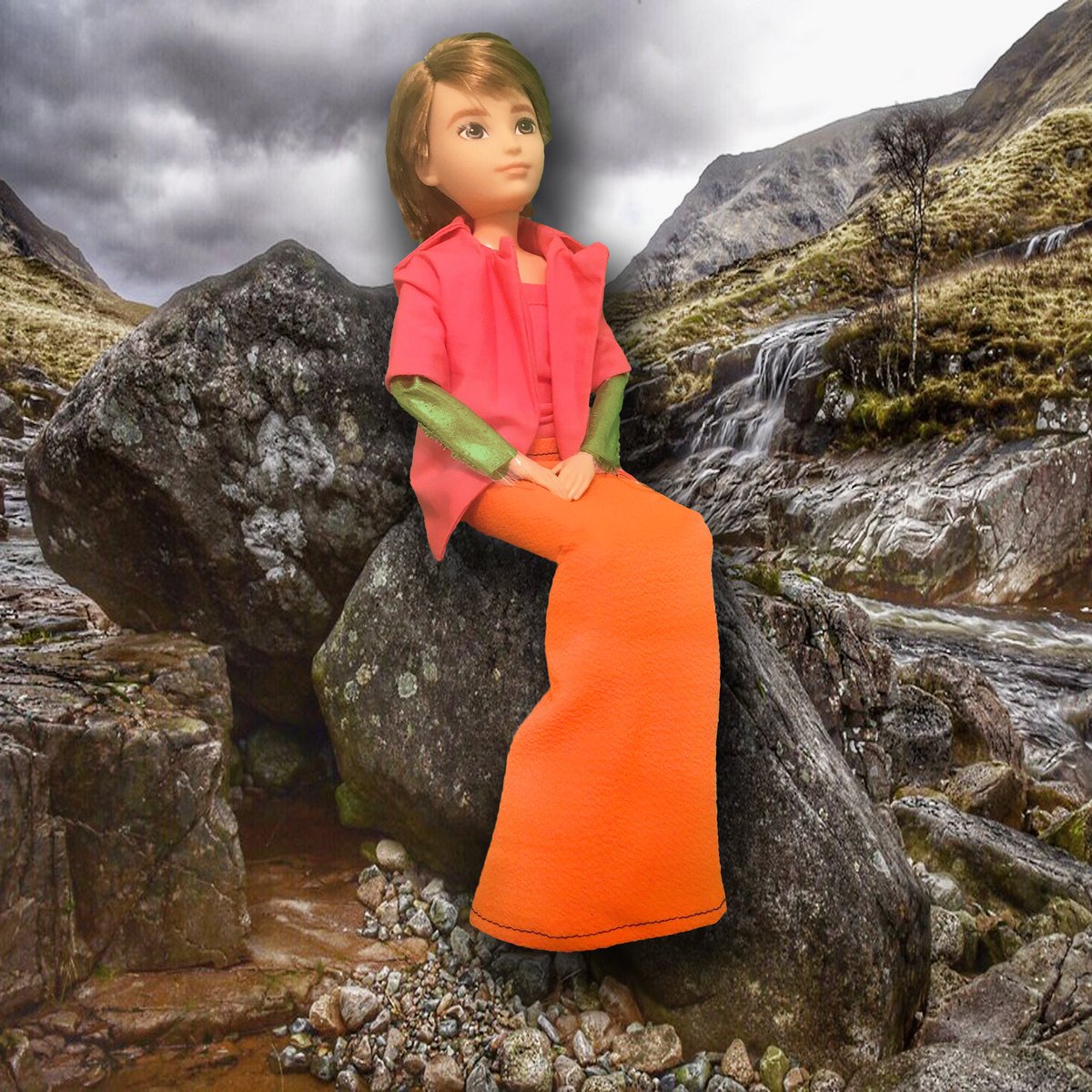 Fashion4CW's tweet photo. Casey has journeyed to the highlands and is taking a break by the river while wearing the custom Haider Ackermann that Tilda Swinton wore for the screening of The French Dispatch at Cannes #creatableworld #sewing #fashion #haiderackermann #tildaswinton #highlands #cannes #mattel https://t.co/2ebsbwL3Rh