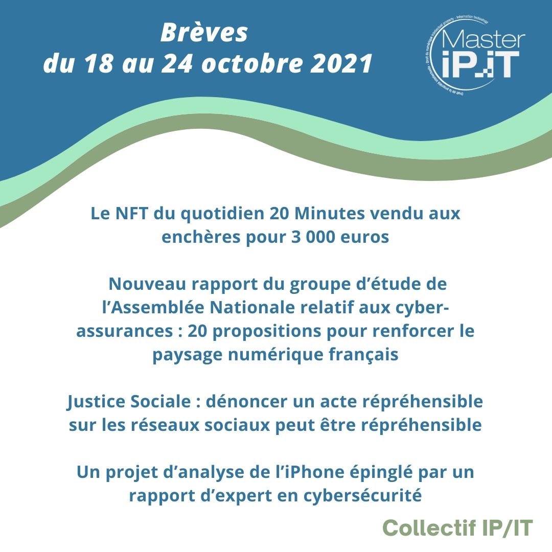 Master1_PIDN's tweet photo. Bonsoir à tous, comme promis voici les brèves du 18 au 24 Octobre 2021. J’espère que cela vous plaira ! 

Très bon lecture à tous et bonne fin de semaine. 🤩

https://t.co/FtNXuVdhue

#IPIT #proprieteintellectuelle #droit #actualite https://t.co/ChYZr7meaM