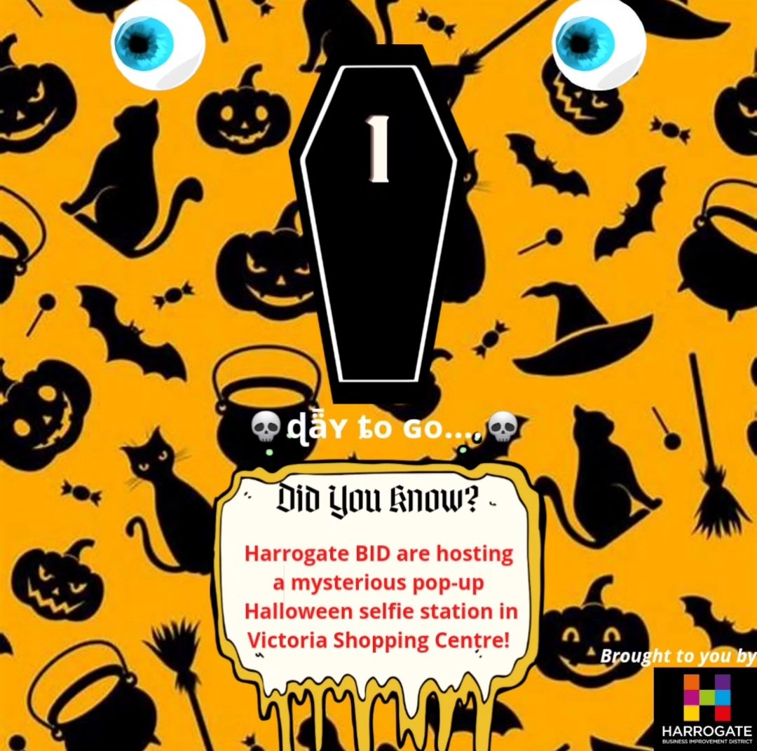 BidHarrogate's tweet photo. 🎃 1 day to go! 🎃 HarroScream starts tomorrow!

Harrogate BID are hosting an immersive, instagrammable pop up photo booth 📷

Open from Monday 29th - Sunday 31st, on the ground level of the Victoria Shopping Centre. More to be revealed tomorrow... 👻

#HarroScream https://t.co/wrIa1hmaez
