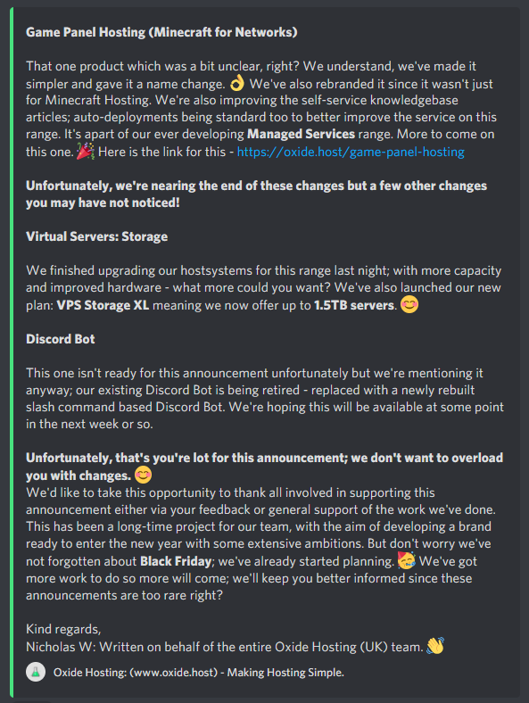 OxideHosting's tweet photo. Hello there. 👋

We're back with some major changes including our new website! 🥳 We've got a lot in this announcement along with our limited edition servers. 👌

Have a look at our new website design - https://t.co/cgOhgQui6a

Kind regards,
Oxide Hosting. https://t.co/HuQRZe2JJa