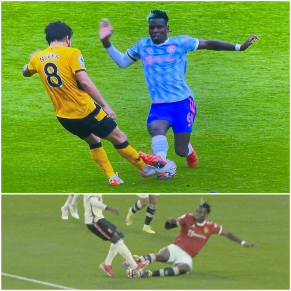 One's a red card, one isn't given and leads to a winning goal. No consistency in this league.