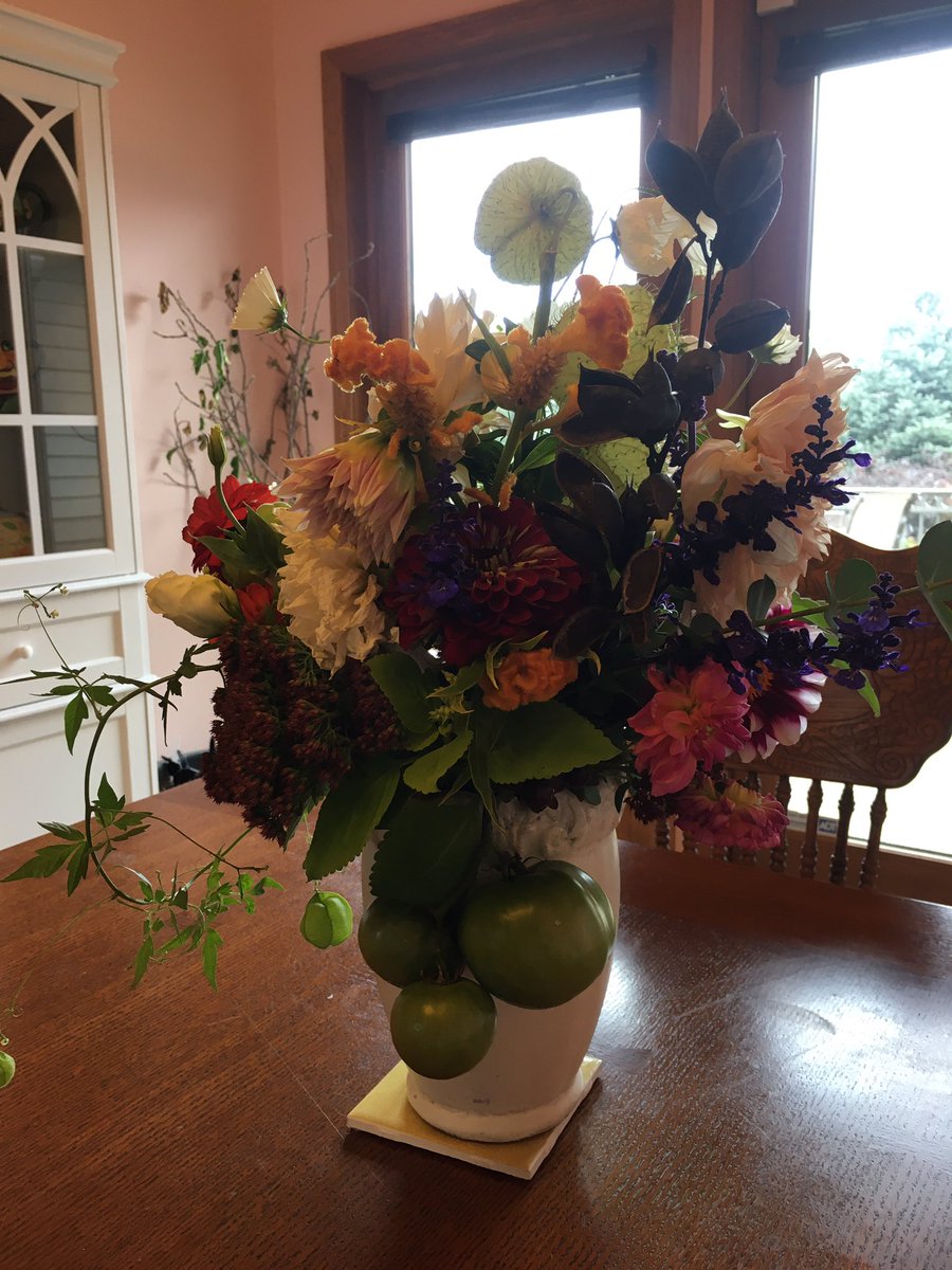 Most creative floral arrangement ever - thanks to my friend Nan! Includes green tomatoes and a pumpkin!