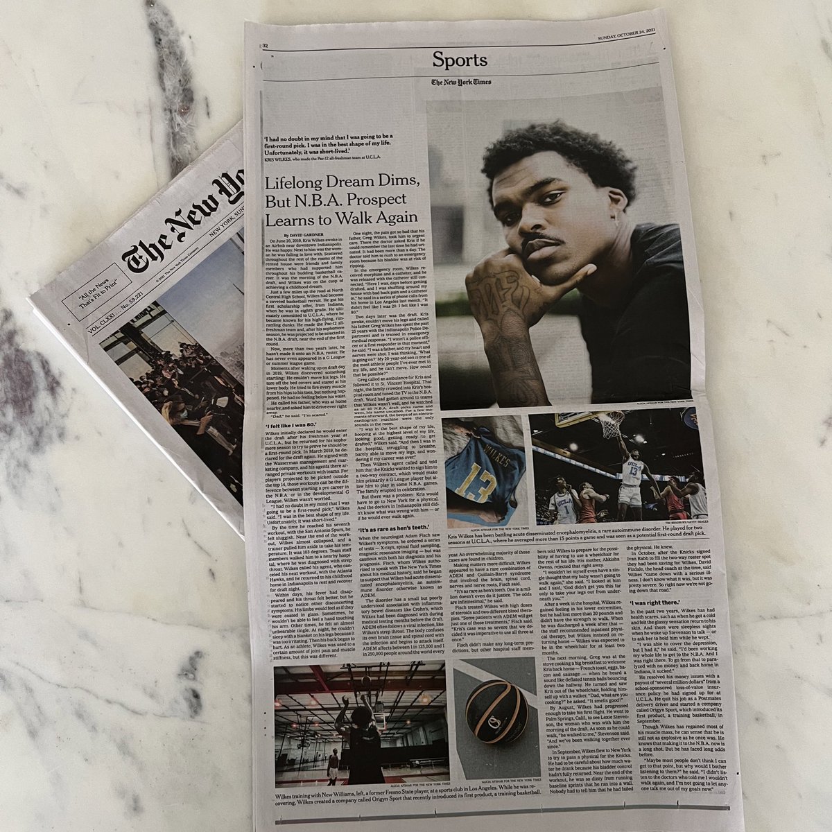 byDavidGardner's tweet photo. Kris Wilkes wanted to remember June 20, 2019, as the day he got drafted. Instead, he remembers it as the day he woke up paralyzed from the waist down.

In today’s @nytimes, a story about Wilkes’s rare disease — and the work it took to learn to walk again
https://t.co/yJhqXC0iEY https://t.co/hmHyQtpKXT