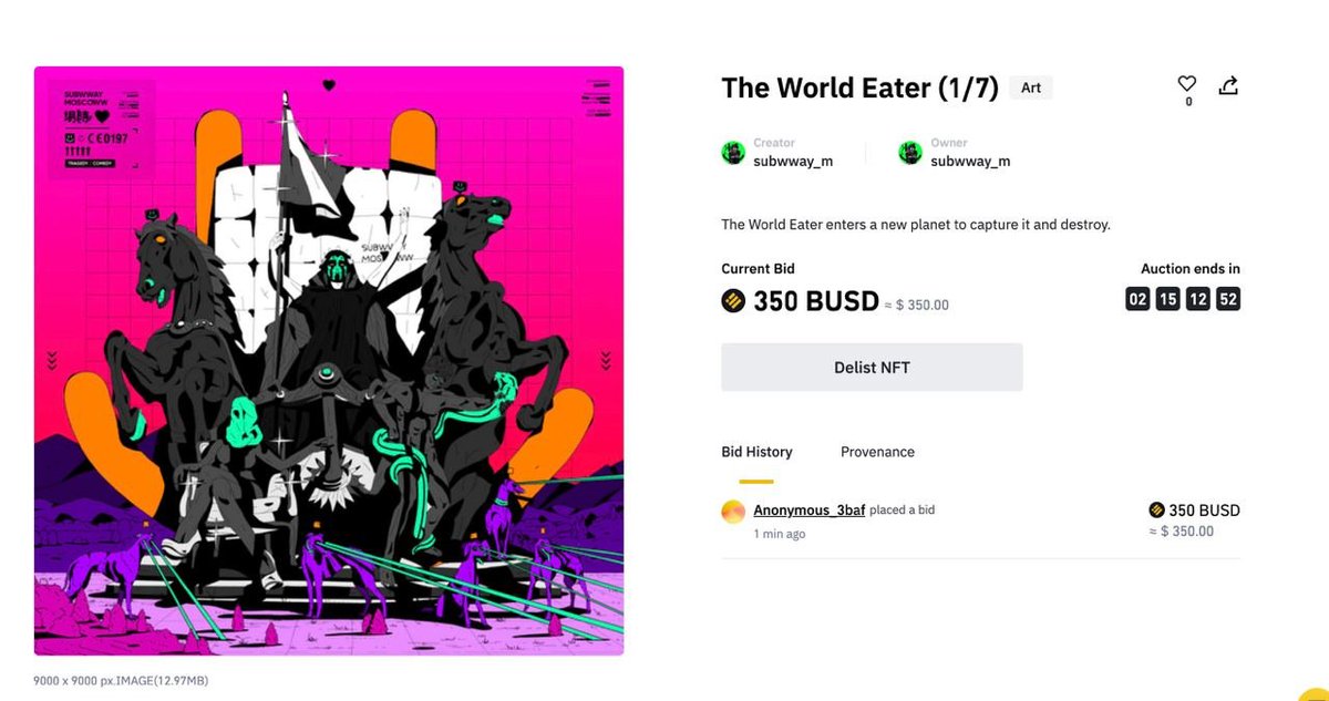 subwwaym's tweet photo. Auction on @TheBinanceNFT 2 days left, i bid

Join now!
Current bid os 350 BUSD

https://t.co/zs01aun6zn https://t.co/uWmzWlrTvw