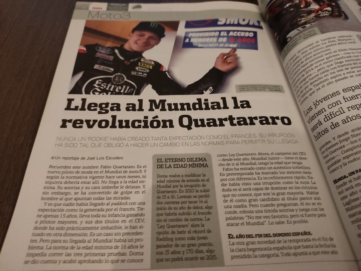 joselescudero's tweet photo. A Fabio Quartararo, allá por 2015, le hicieron una excepción en las normas para competir en el Mundial de motos con 15 años. Así lo contamos en @marca.

Seis años después, al tiempo que anuncian que no se podrá correr con menos de 18, se proclama campeón de #MotoGP. Casi nada. https://t.co/cmQTvURXX2