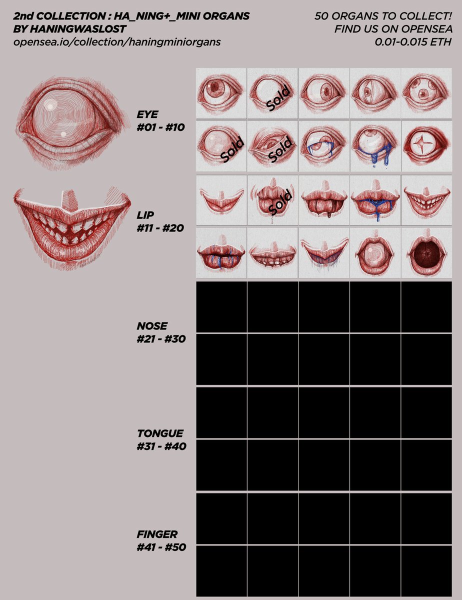 haningwaslost's tweet photo. Updated !!🫀💋 Complete eyes and lips!
2nd collection : my mini organs.
👁️ Cute 10 eyes of mine are ready!! > 7 eyes left!!!!
👄Sweet 10 lips are ready!! > #12 was sold!

Pick some of mine to be yours!
> https://t.co/T73UsMEdl4

#nftcollector #NFTCommunity #NFTs #NFTTHAILAND #red https://t.co/fVVHI4IMZm
