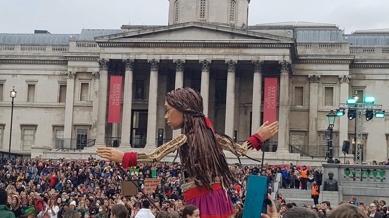 Celebrating with <a href="/walkwithamal/">Little Amal (The Walk)</a> The new <a href="/TheGreenParty/">The Green Party</a> Refugee and Asylum Policy passed at conference this weekend will ensure that the millions like her are welcome here #GPC21