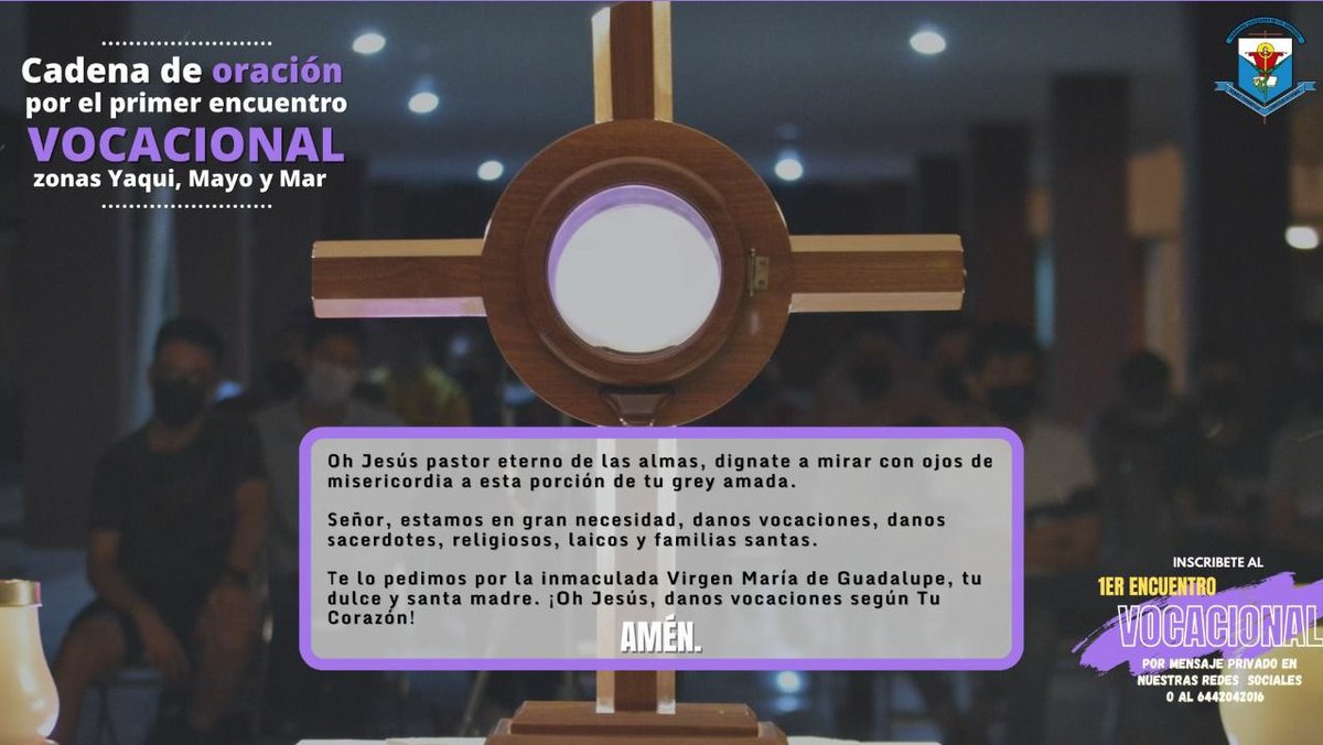 ¡Estamos a UNA sola semana del 1er Encuentro Vocacional! 

Acompáñanos en esta cadena de oración por los jovenes que asistirán. 

Aún puedes inscribirte, mandanos mensaje por cualquiera de nuestras redes sociales.👣👐