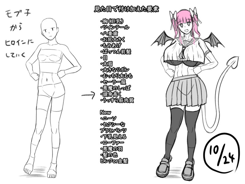 10月25日、モブ子ヒロイン化の途中経過です。
連日の皆さんのご協力おかげで大分キャラが立って来ました!まだまだアイディア募集してます。気軽にコメントどうぞ!

①見た目の要素・一日一人辺り一、二個まで
②背景、設定、世界観はTwitterの文字制限でいっぱいまでで一日一人辺り一投稿まで 